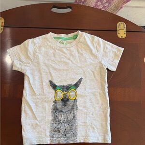 Boden Light Gray Tee with Llama and Yellow Glasses